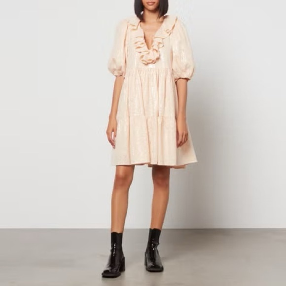 STINE GOYA Imperio Sequin Cotton Mini New Years Dress in Coconut Sparkles Size M - Picture 3 of 13